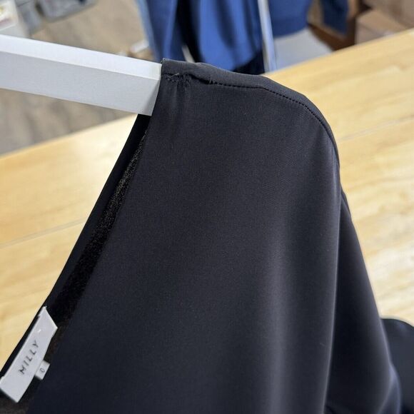 Milly Silk V Neck 3/4 Sleeve Pleated Belted Pant Jumpsuit Dressy Black Size 0 - Picture 13 of 16